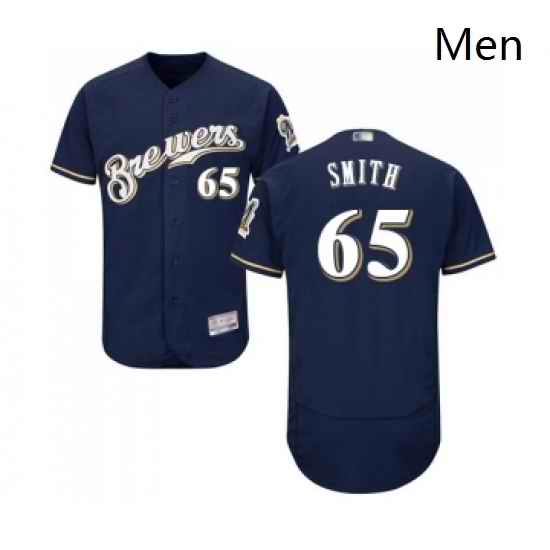 Mens Milwaukee Brewers 65 Burch Smith Navy Blue Alternate Flex Base Authentic Collection Baseball Jersey